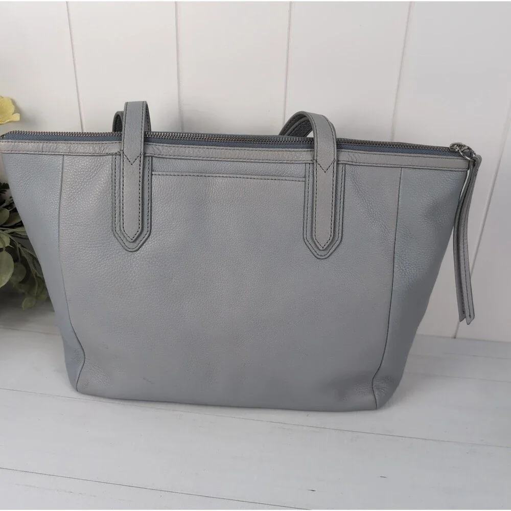 Fossil Sydney Large Leather Tote Smokey Blue Grey